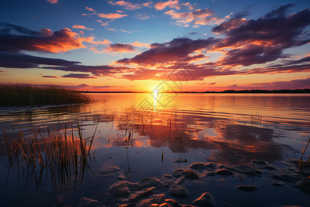 湖泊日落背景图片