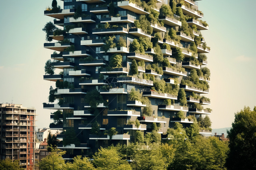 城市建筑上的绿植图片