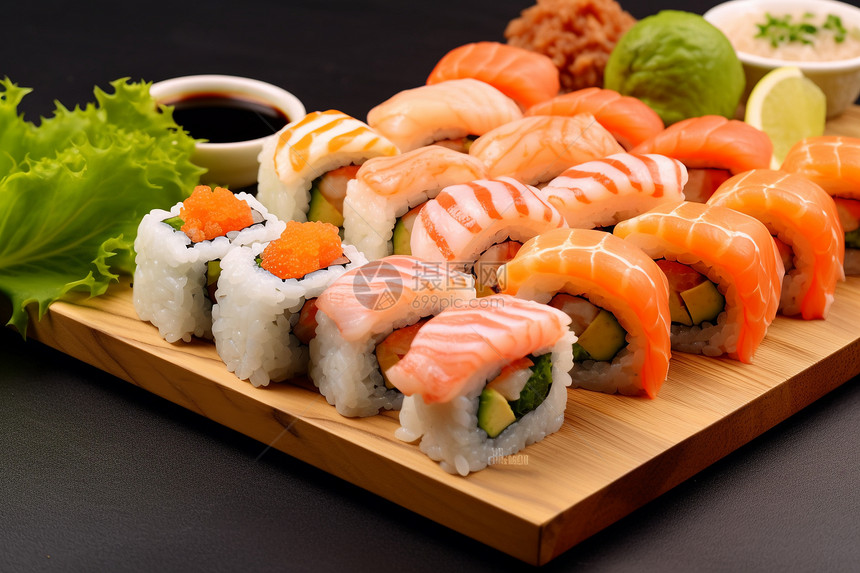 健康的鱼肉寿司图片