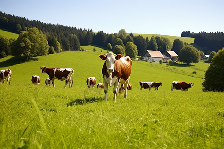 草坪上行走的牛群背景图片