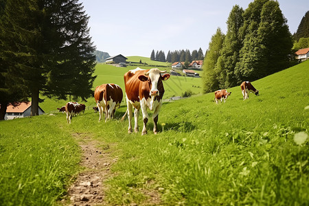 户外山披上的奶牛背景图片