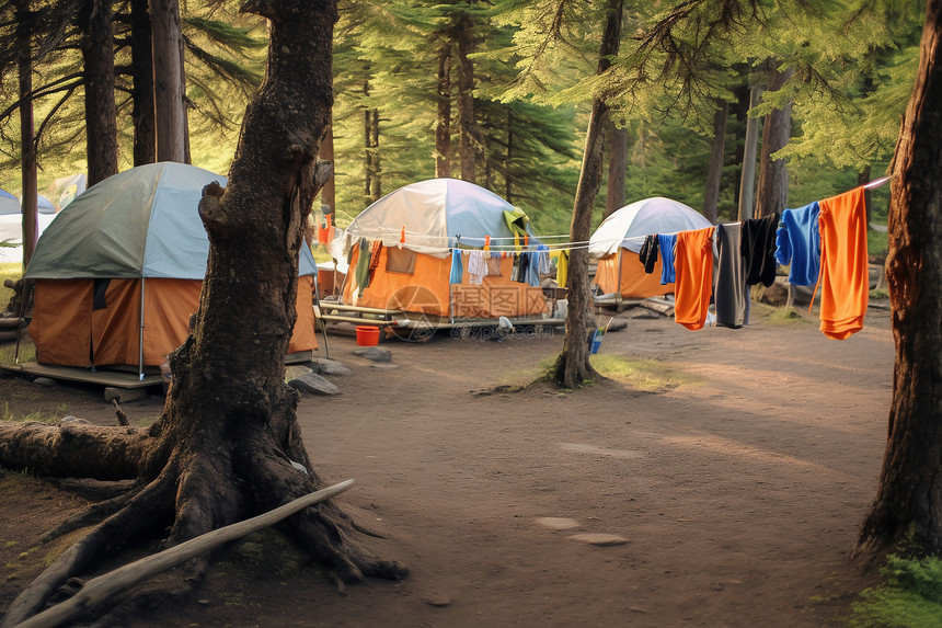 森林中的露营旅行图片