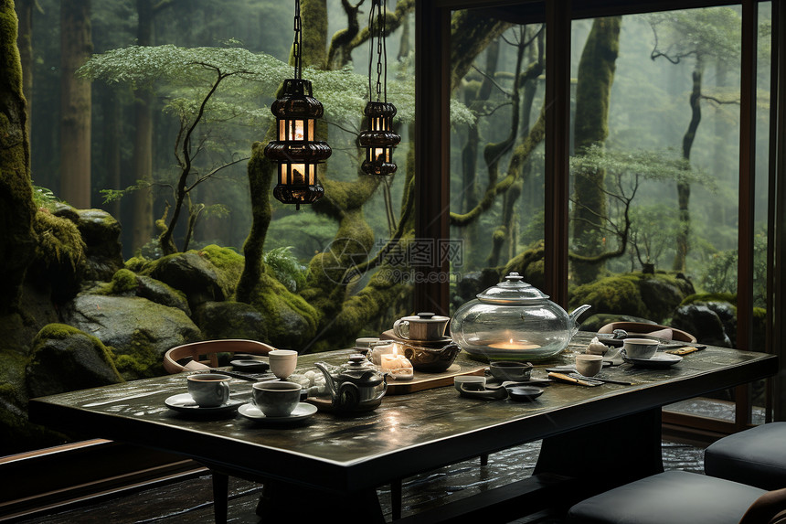 幽静雅致的林间茶室图片