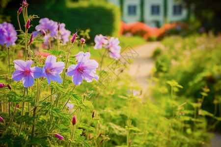 草坪上的紫色花朵背景图片