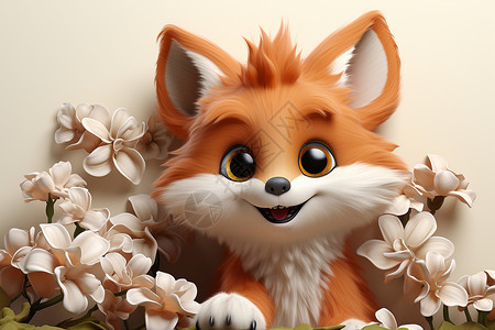 鲜花间的小狐狸背景图片