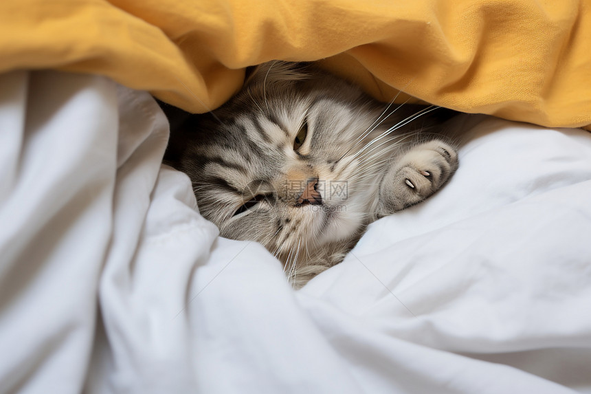 床上的小猫图片