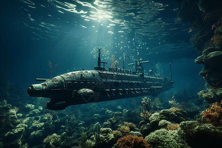 深海的潜艇背景图片