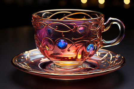 玻璃杯茶碟背景图片