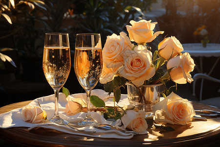浪漫花束香槟玫瑰花瓣高清图片
