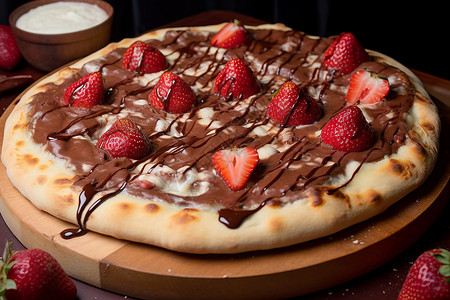 美味的巧克力草莓披萨背景图片