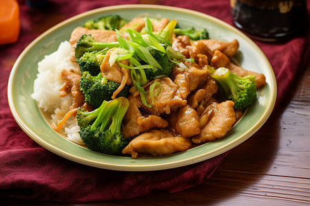 美食佳肴的鸡肉炒西蓝花高清图片