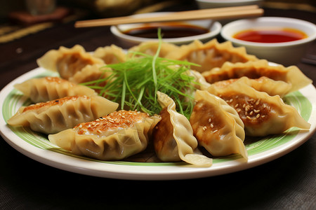 餐盘中的水煎饺背景图片