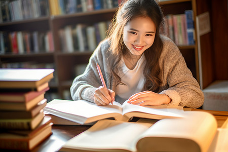 欢乐学习的女大学生背景图片