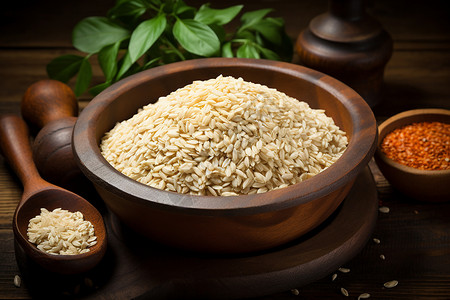 新鲜收割的谷物大米背景图片