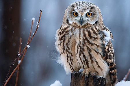 冬季荒野中的猫头鹰动物高清图片