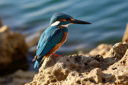 海岸上栖息的蓝翠鸟高清图片