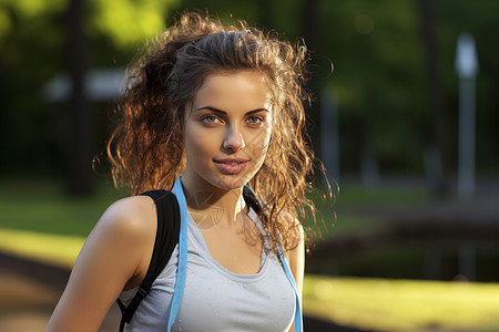 公园里跑步的女性背景图片