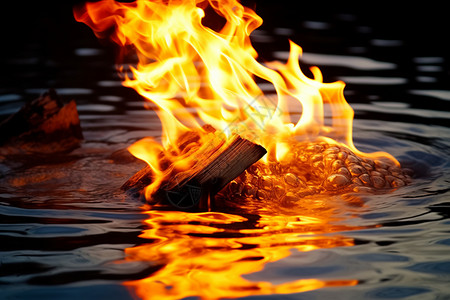 火烈燃烧的水中木板背景图片