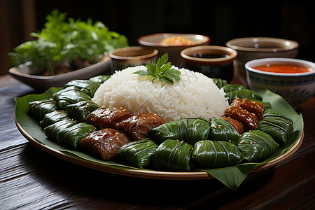传统节日的糯米粽子背景图片