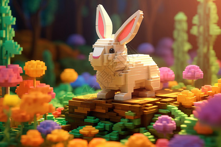 夏季丛林中的像素化兔子背景图片
