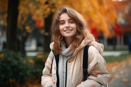 悠闲漫步的年轻女孩背景图片