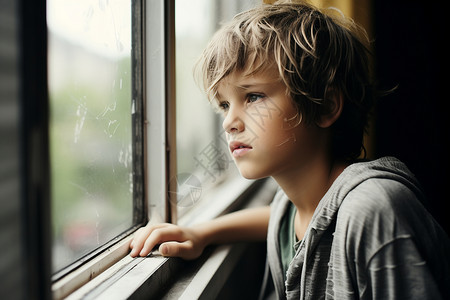 窗前的孤独少年背景图片
