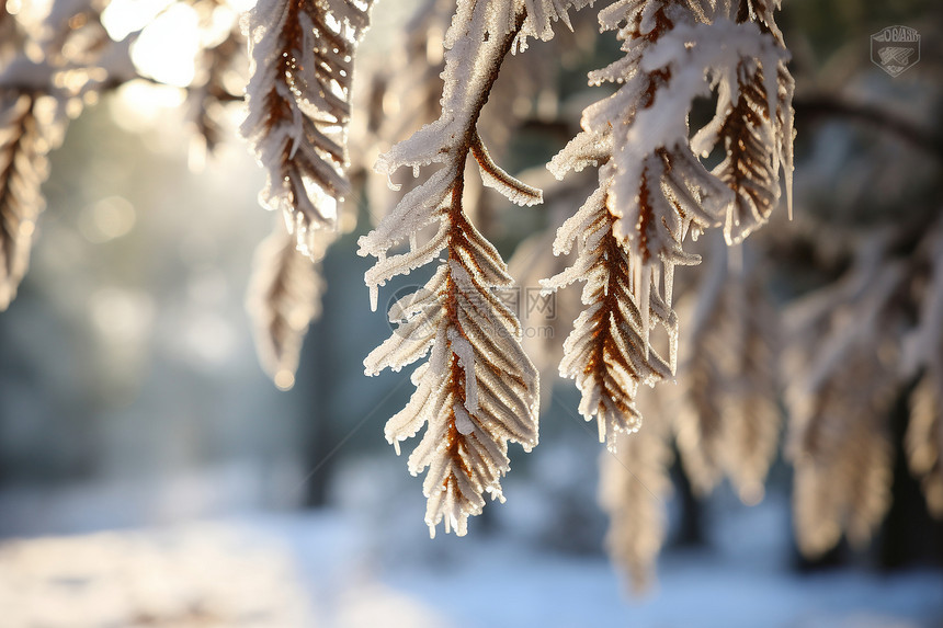 冰雪中的枝叶图片