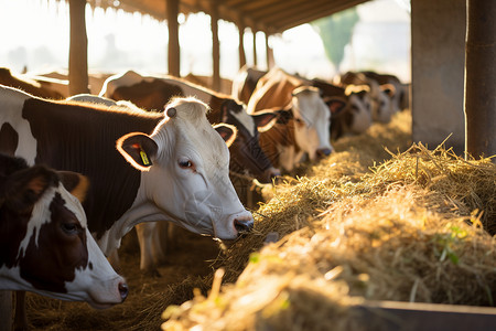 牛圈农场中饲养的奶牛背景