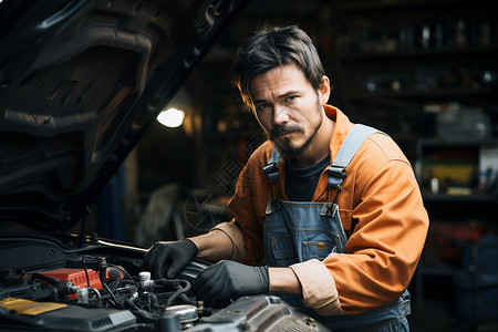 车间修理汽车的男人背景图片