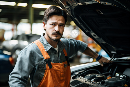 修理汽车发动机的男人背景图片