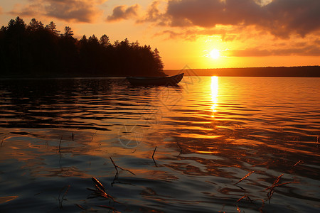 湖面上的木船背景图片