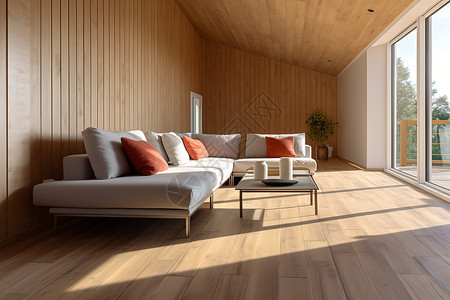 舒适的木质风格客厅背景图片