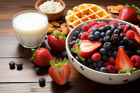 可口的草莓和牛奶背景图片