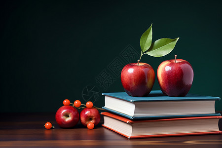 书籍上的苹果背景图片
