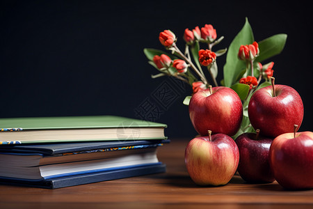 书籍旁边的苹果背景图片
