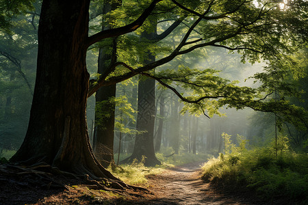 幽静森林幽静的林间小路背景