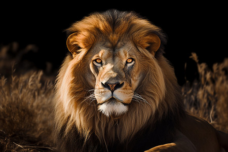 草地上的雄狮背景图片