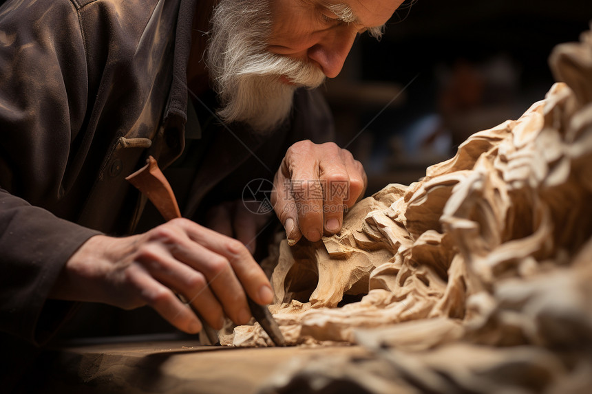 手工雕刻的木头老人图片