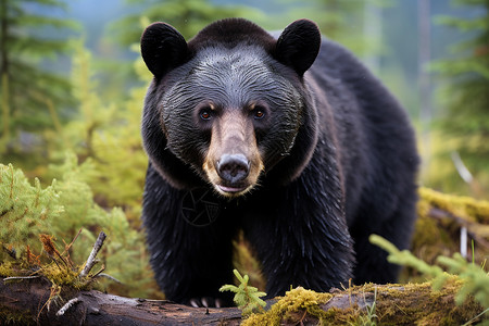 黑熊漫步于森林中高清图片