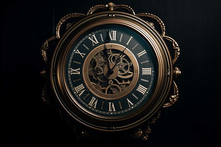 金数字素材古董式金框黑底钟表背景