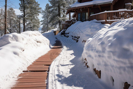 白雪覆盖的台阶背景图片