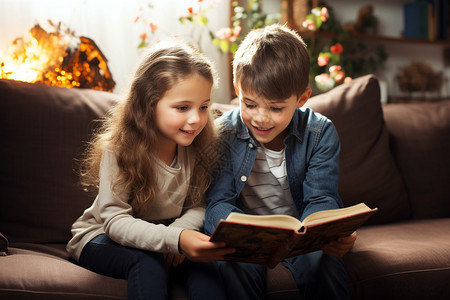 共同阅读的孩子背景图片