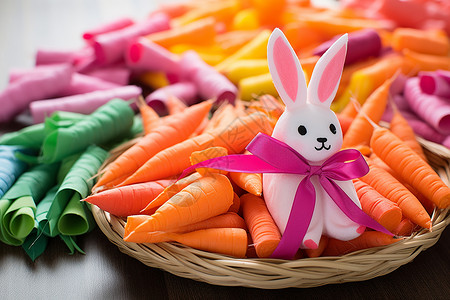 篮子里的兔子篮子里的胡萝卜和兔子背景