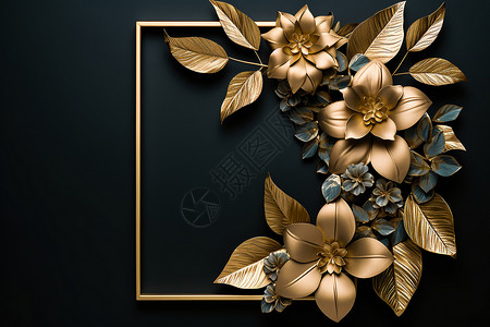 金色画框黄金中的花朵插画