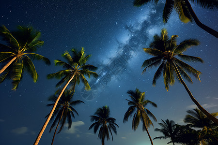 夜空下的椰树背景图片