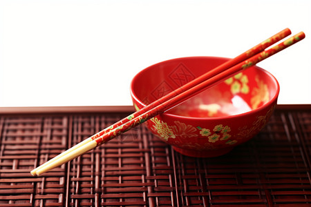 红色欧式花纹餐桌上的碗筷背景