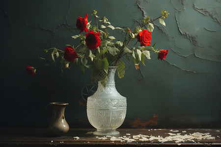 古窑花瓶土坯古墙上的花背景