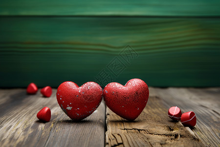 两颗心在木桌上高清图片