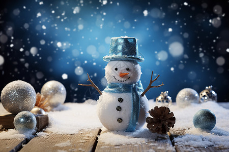 圣诞节冬季雪人雪中童话背景