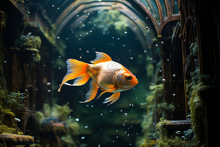 水族馆中的一只金鱼背景图片